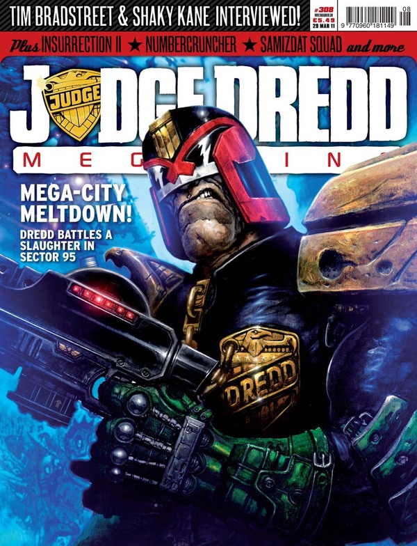 Couverture : Judge Dredd Megazine (2003) #308 : Hot Night in 95, Part Two / Black Flowers, Part Four / Numbercruncher, Part Three / Insurrection Ii, Part 4