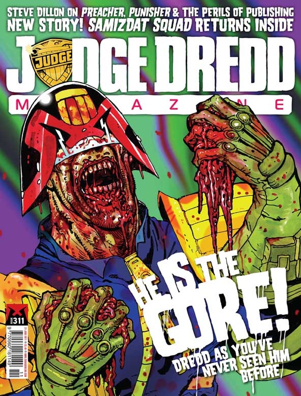 Couverture : Judge Dredd Megazine (2003) #311 : The Walking Dredd / Numbercruncher, Part Six / Red Skies, Part One / The Trip, Part Three