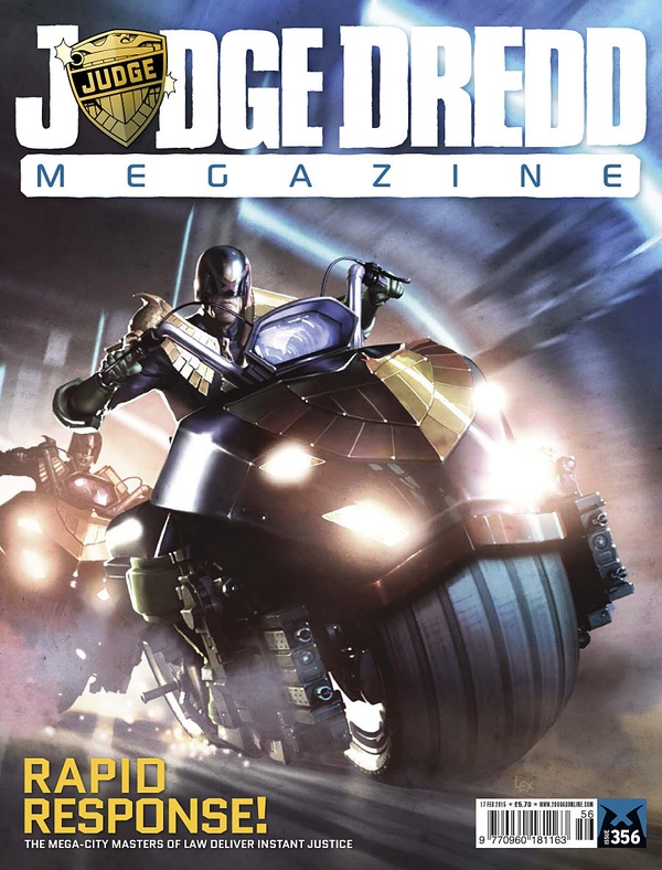 Couverture : Judge Dredd Megazine (2003) #356 : The Cop, Part One / American Reaper Iii, Part Two / Deja Vu, Part Two / Angelic, Part One