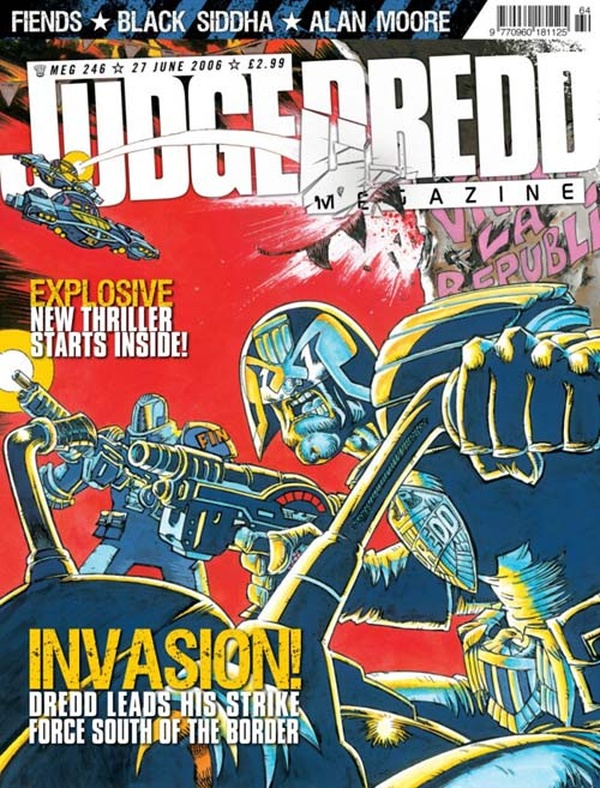 Couverture : Judge Dredd Megazine (2003) #246 : Regime Change, Part 1 / Stalingrad, Part 2 / It's Happening on Line 9 / Return of the Jester, Part 2 / I Married Ghost Girl! / Ruddler's Cuddlers