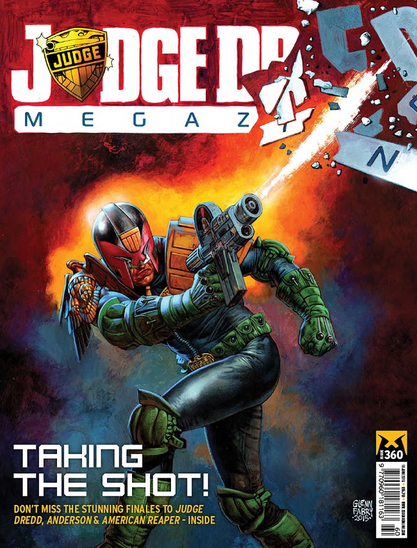Couverture : Judge Dredd Megazine (2003) #360 : The Cop, Part Five / Happy Deathday, Detective Matherson, Part 2 / Chester's Web / Mutineers, Part Two