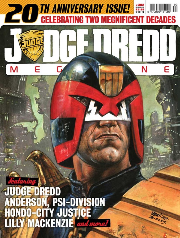 Couverture : Judge Dredd Megazine (2003) #302 : Twenty Years to Midnight / Lilly Mackenzie and the Mines of Charybdis, Part Five / Hondo-City Justice, Part Three / A Judge's First Duty / The House of Vyle, Part Three