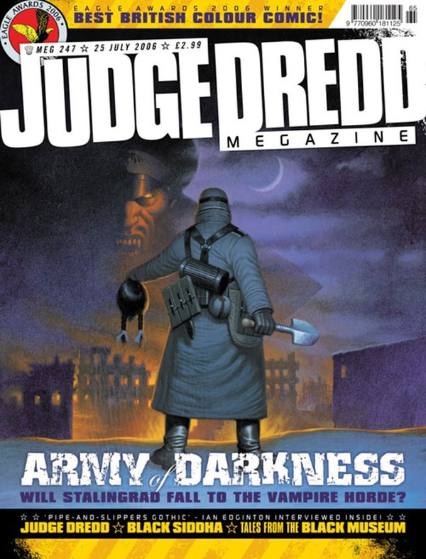 Couverture : Judge Dredd Megazine (2003) #247 : Regime Change, Part 2 / Stalingrad, Part 3 / Compulsory Purchase / Return of the Jester, Part 3 / Mr. Amperduke / Burn!