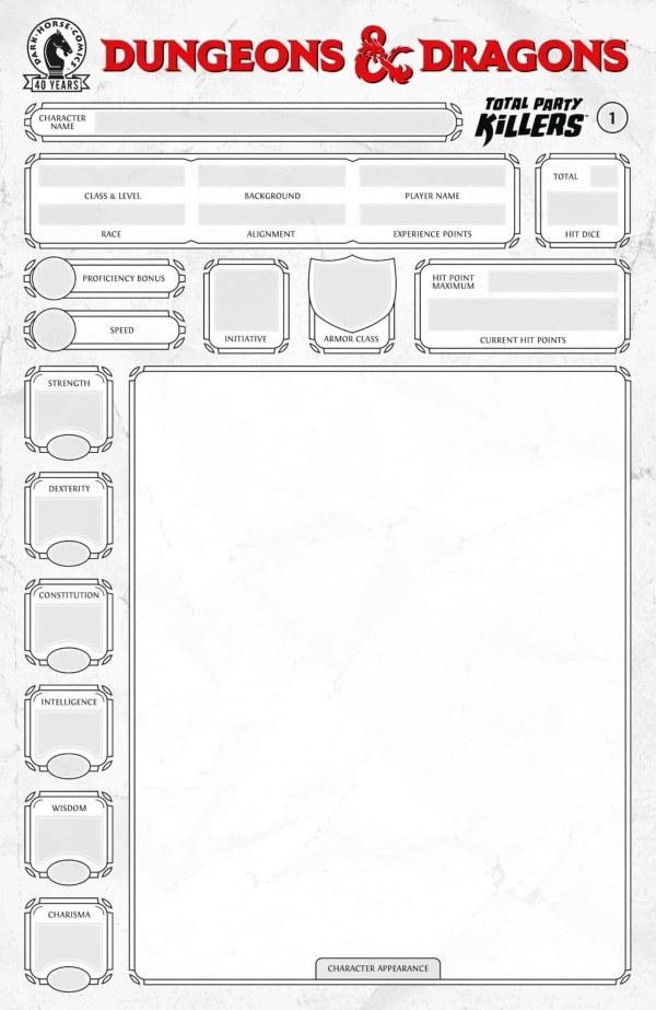 Cover E Blank Character Sheet Variant cover